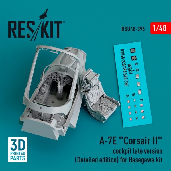 RESKIT RSU48-0396 A-7E &quot;Corsair II&quot; cockpit late version (Detailed edition) for Hasegawa kit (3D Printed) 1/48