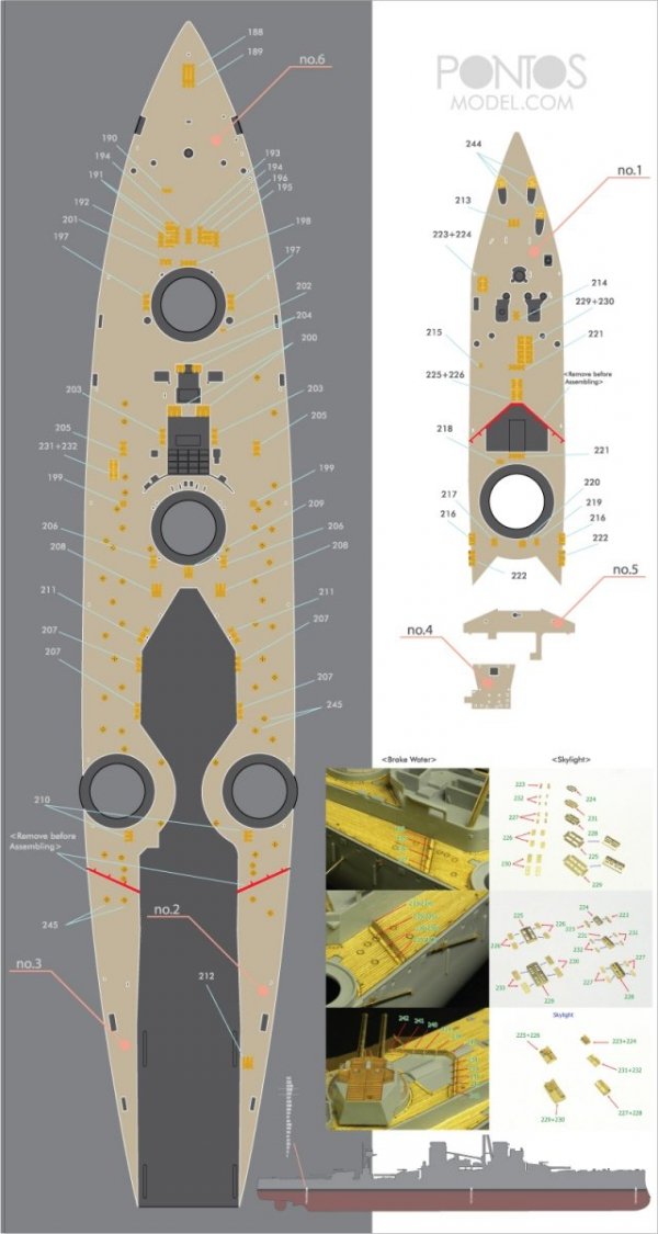 Pontos 35028WD1 HMS Dreadnought Wooden Deck set 1907 (1:350)