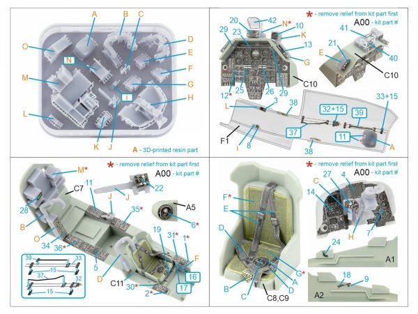 Quinta Studio QD+35121 AH-1W 3D-Printed coloured Interior on decal paper (Academy) (with 3D-printed resin parts) 1/35