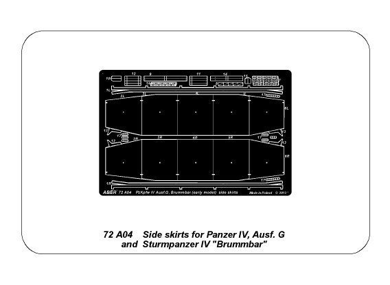 Aber 72A04 Osłony boczne do PzKpfw IV, Ausf.G ,wczesny Brummbar / Side skirts for PzKpfw IV, Ausf.G, early Brummbar 1/72