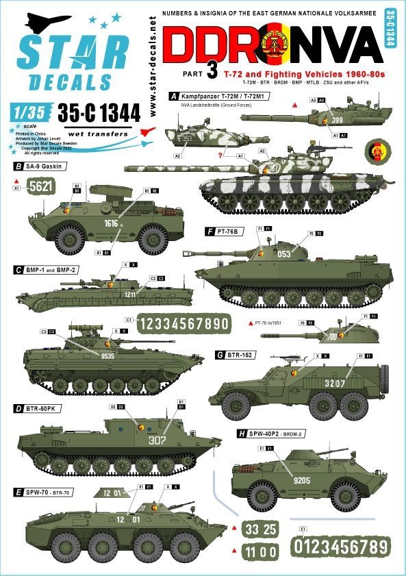 Star Decals 35-C1344 DDR - NVA 3. Numbers &amp; insignia of the East German Nationale Volksarmee 1/35