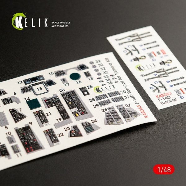 KELIK K48063 F-14D TOMCAT INTERIOR 3D DECALS FOR TAMIYA KIT 1/48