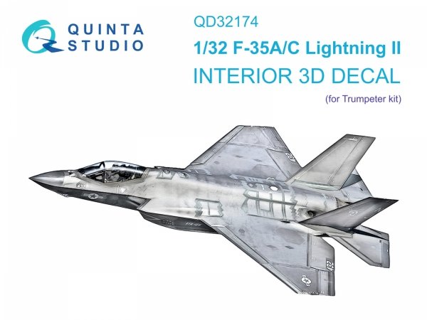 Quinta Studio QD32174 F-35A/C 3D-Printed &amp; coloured Interior on decal paper (Trumpeter) 1/32