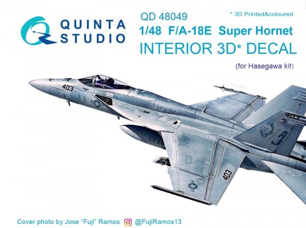 Quinta Studio QD48049 F/A-18E 3D-Printed &amp; coloured Interior on decal paper (for Hasegawa kit) 1/48