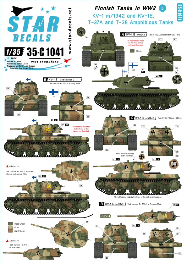 Star Decals 35-C1041 Finnish Tanks in WW2 # 5 1/35