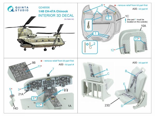 Quinta Studio QD48506 CH-47A 3D-Printed coloured Interior on decal paper (Italeri) 1/48