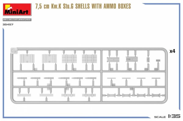 MiniArt 35457 7,5 cm Kw.K Stu.G SHELLS WITH AMMO BOXES 1/35