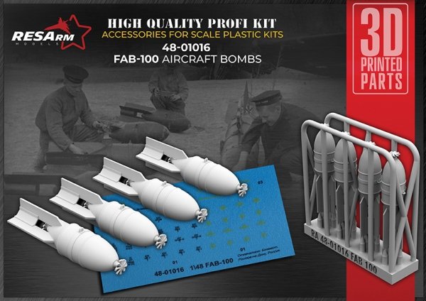 RESArm 48-01016 FAB 100 - High-explosive aircraft bomb (WITH DECAL) (3D resin printing) 1/48