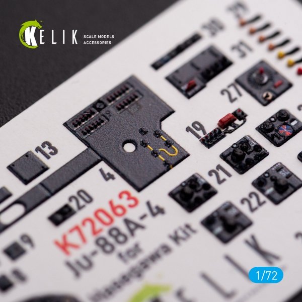 KELIK K72063 Junkers JU 88 A-4 interior 3D decals for Hasegawa kit 1/72