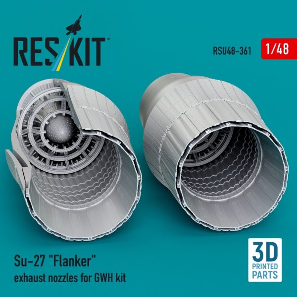 RESKIT RSU48-0361 Su-27 "Flanker" exhaust nozzles for GWH kit (3D Printed) (1/48)