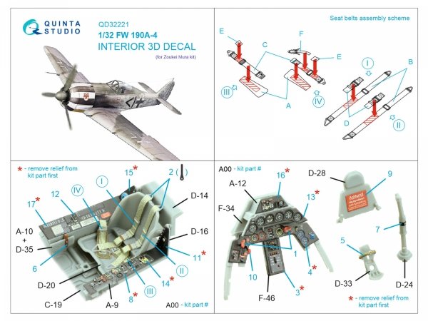 Quinta Studio QD32221 FW 190A-4 3D-Printed coloured Interior on decal paper (Zoukei Mura SWS) 1/32