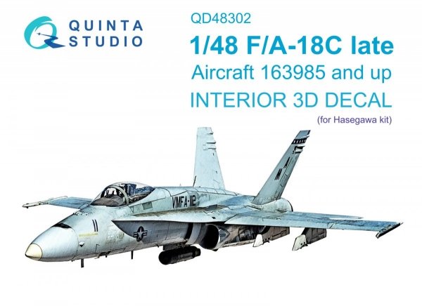 Quinta Studio QD48302 F/A-18C late 3D-Printed &amp; coloured Interior on decal paper (Hasegawa) 1/48