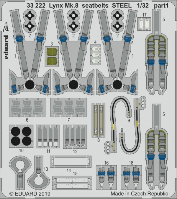 Eduard 33222 Lynx Mk.8 seatbelts STEEL REVELL 1/32