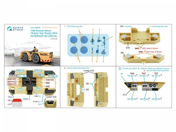 Quinta Studio QD+48648 Russian naval tow tractor 3913 3D-Printed &amp; coloured Interior on decal paper (RFM) (with 3D-printed resin parts) 1/48