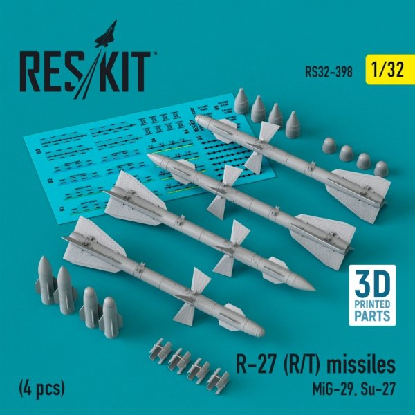 RESKIT RS32-0398 R-27 (R/T) missiles (4 pcs) (3D Printed) 1/32