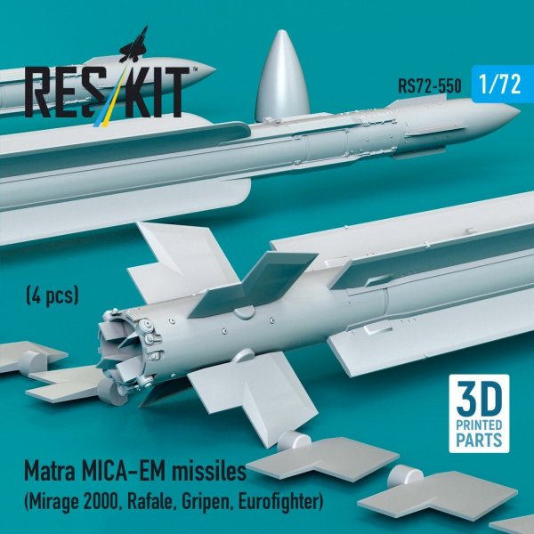 RESKIT RS72-0550 Matra MICA-EM missiles (4 pcs) (3D Printed) 1/72