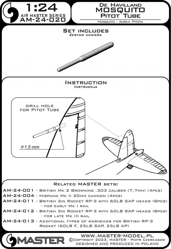 Master AM-24-020 De Havilland Mosquito - Rurka Pitota 1/24