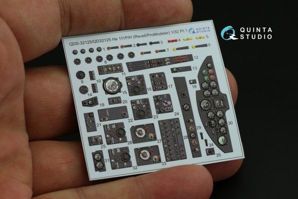 Quinta Studio QD32125 He 111 P/H 3D-Printed &amp; coloured Interior on decal paper (Revell/ProModeler) 1/32