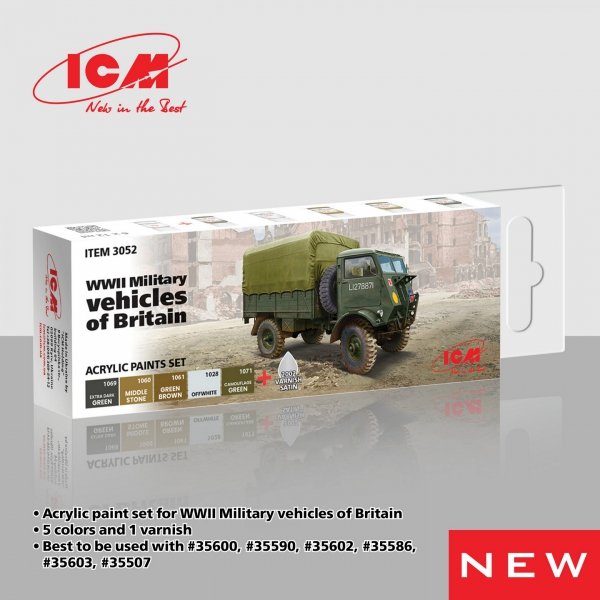 ICM 3052 Acrylic paints set for WWII Military vehicles of Britain 12 ml х 6