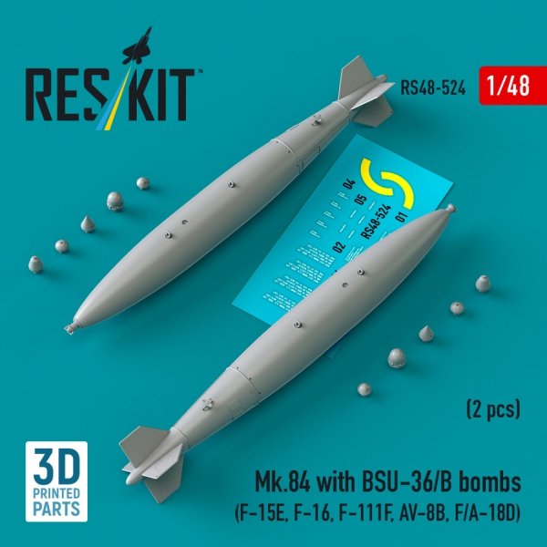 RESKIT RS48-0524 Mk.84 with BSU-36/B bombs (2 pcs) 3D Printed) 1/48