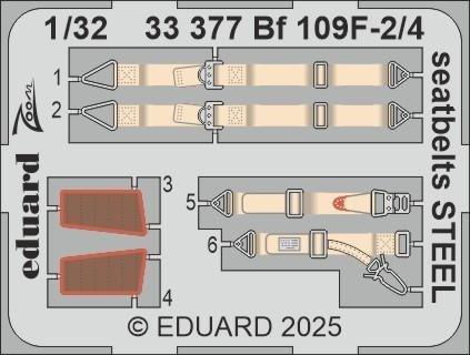 Eduard 33377 Bf 109F-2/4 seatbelts STEEL HOBBY 2000, HASEGAWA 1/32