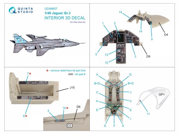 Quinta Studio QD48607 Jaguar Gr.3 3D-Printed &amp; coloured Interior on decal paper (Kitty Hawk) 1/48