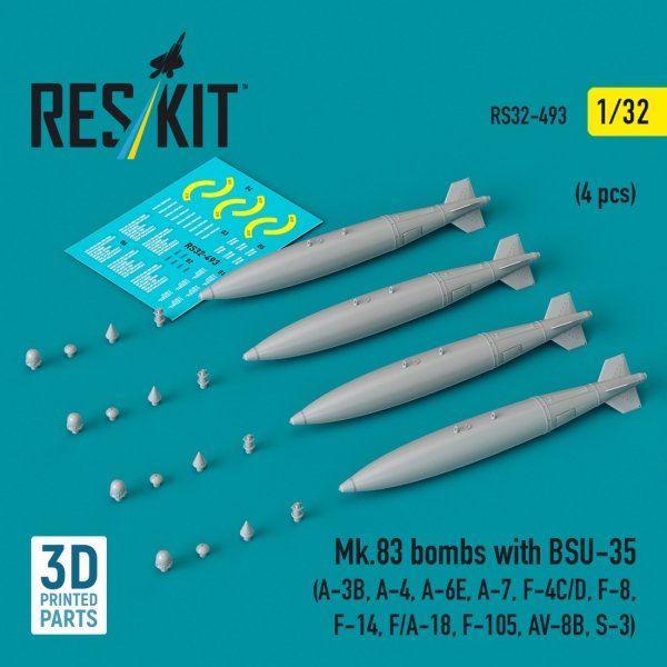 RESKIT RS32-0493 Mk.83 bombs with BSU-35 (4 pcs) (3D printed) 1/32