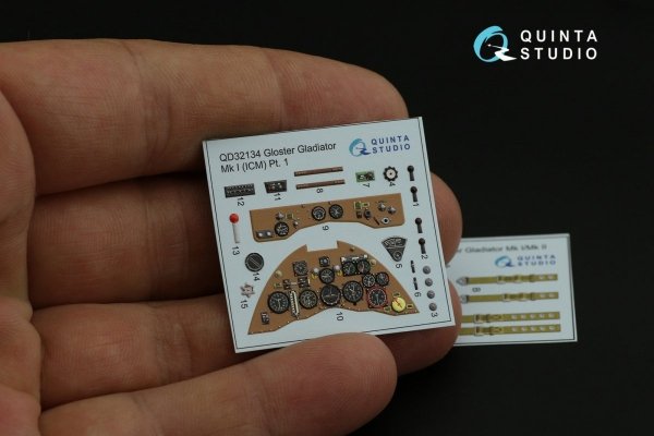 Quinta Studio QD32134 Gloster Gladiator Mk I 3D-Printed &amp; coloured Interior on decal paper (ICM) 1/32
