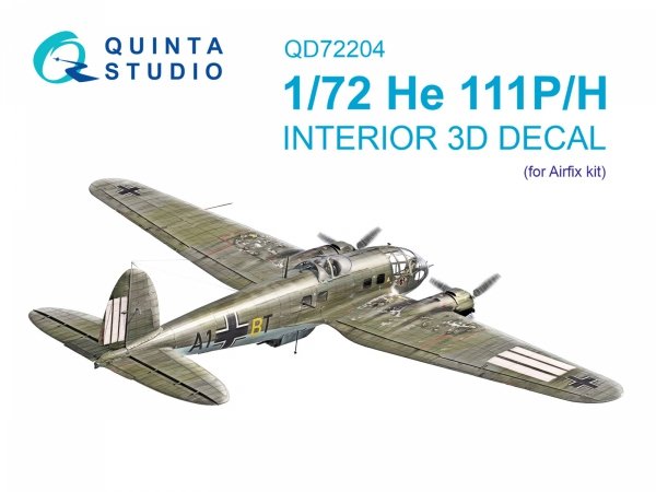 Quinta Studio QD72204 He 111 P/H 3D-Printed &amp; coloured Interior on decal paper (Airfix) 1/72