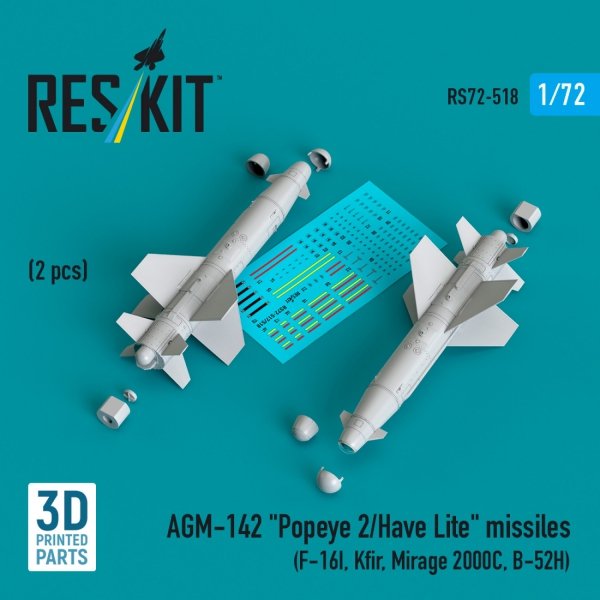 RESKIT RS72-0518 AGM-142 &quot;Popeye 2/Have Lite&quot; missiles (2 pcs) (3D Printed) 1/72