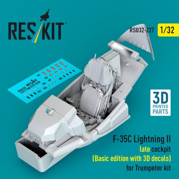 RESKIT RSU32-0227 F-35C Lightning II late cockpit (Basic edition with 3D decals) for Trumpeter kit (3D Printed) (1/32)
