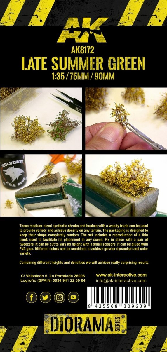 AK Interactive AK8172 LATE SUMMER GREEN SHRUBBERIES 75MM / 90MM 1/35