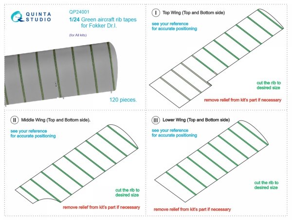Quinta Studio QP24001 Green rib tapes Fokker Dr.I (All kits) 1/24