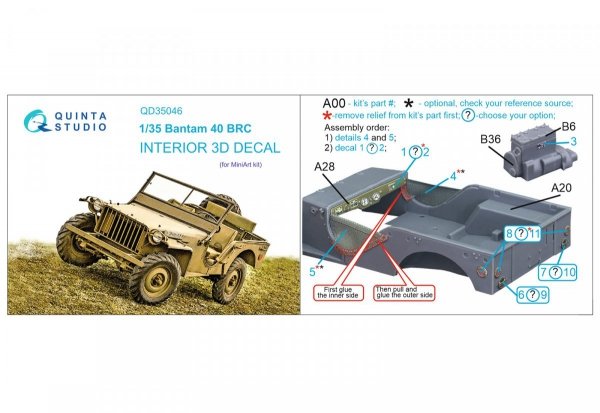 Quinta Studio QD35046 Bantam 40 BRC 3D-Printed &amp; coloured Interior on decal paper ( Mini Art ) 1/35