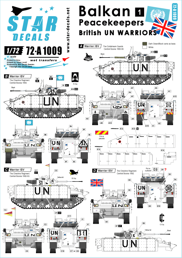 Star Decals 72-A1009 Balkan Peacekeepers (1) British UN Warriors 1/72