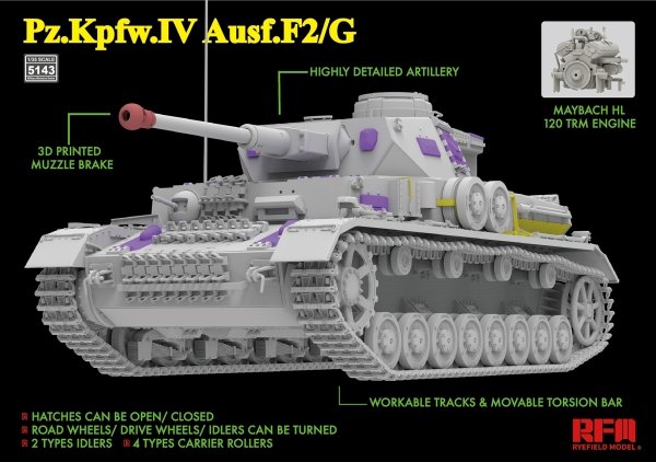 Rye Field Model 5143 Pz.Kpfw.IV Ausf.F2/G w/Engine &amp; workable tracks 1/35