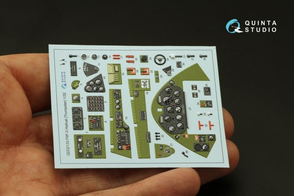 Quinta Studio QD32133 F6F-3 Hellcat 3D-Printed &amp; coloured Interior on decal paper (Trumpeter) 1/32