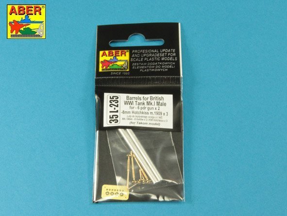 Aber 35L-235 Barrels for British WWI Tank Mk.I Male – 6 pdr. gun x 2 pcs. &amp;amp;amp;amp;amp;amp;amp;amp; 8mm Hotchkiss m.1909 x 3 pcs. (1:35)