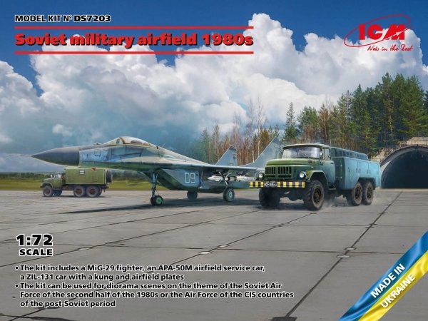 ICM DS7203 Soviet military airfield 1980s (Mikoyan-29 “9-13”, APA-50M (ZiL-131), ZiL-131 Command Vehicle and Soviet PAG-14 Airfield Plates) 1/72
