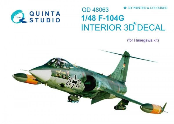 Quinta Studio QD48063 F-104G 3D-Printed &amp; coloured Interior on decal paper (for Hasegawa kit) 1/48