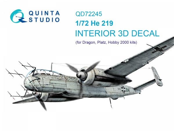 Quinta Studio QD72245 He 219 3D-Printed &amp; coloured Interior on decal paper (Dragon) 1/72