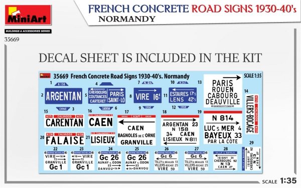 MiniArt 35669 FRENCH CONCRETE ROAD SIGNS 1930-40’S. NORMANDY 1/35