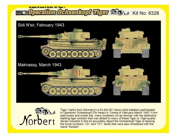 Dragon 6328 WWII German Pz.Kpfw.VI Tiger I Early Production 501 abt Operation Ochsenkopf 1/35