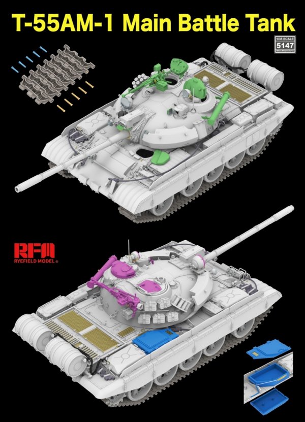 Rye Field Model 5147 T-55 AM-1 Main Battle Tank with Workable Tracks 1/35