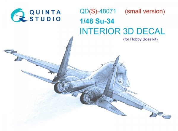 Quinta Studio QDS-48071 Su-34 3D-Printed &amp; coloured Interior on decal paper (HobbyBoss) (small version) 1/48