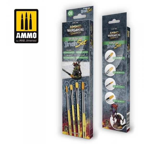 AMMO of Mig Jimenez 7620 AMMO WARGAMING UNIVERSE - DRY BRUSH Land Brush Set