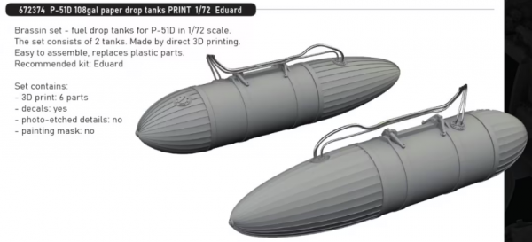 Eduard 672374 P-51D 108gal paper drop tanks PRINT EDUARD 1/72