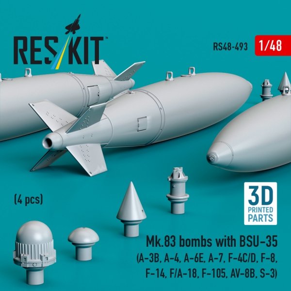 RESKIT RS48-0493 Mk.83 bombs with BSU-35 (4 pcs) (3D printed) 1/48