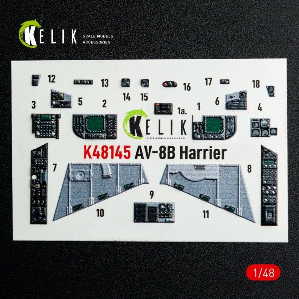 Kelik K48145 AV-8B Harrier - interior 3D decals for Hasegawa kit (1/48)