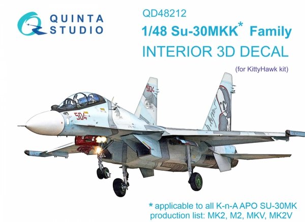 Quinta Studio QD48212 Su-30MKK 3D-Printed &amp; coloured Interior on decal paper (KittyHawk) 1/48